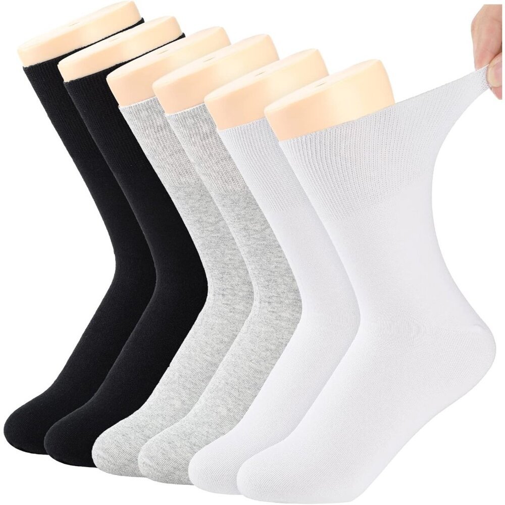 6 Pairs Non Binding Loose Fit Ankle Socks - Seamless Wide Thin Crew Socks with N